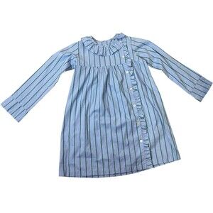 Hannah Kate Girls Dress Size 7 Blue Green Stripe Long Sleeve Cotton Ruffle NWOT